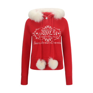 ARTE PURA25秋冬新款氛围感红色logo提花毛织套头帽衫短裤套装女