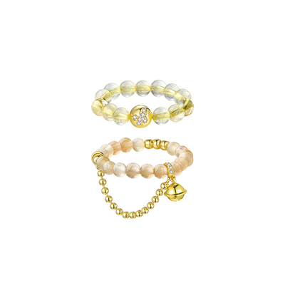 ZEGL天然黄水晶叠戴串珠戒指