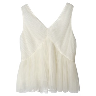 3ts夏季法式无袖吊带小衫设计感小众仙女裙摆背心露背凉感上衣