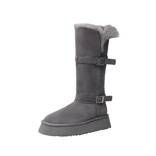 小个子厚底灰色长筒雪地靴女2025冬新款增高加绒加厚保暖东北棉鞋