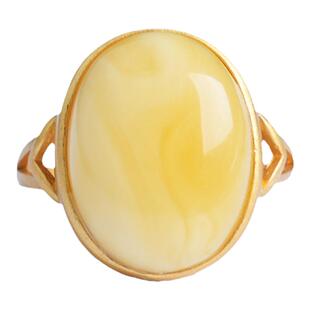 S925银镀金蜜蜡戒指鸡油黄琥珀银镶嵌戒托送妈妈女友生日礼物男女