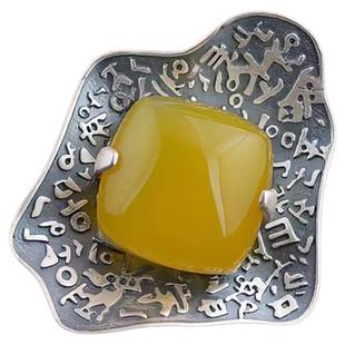 新款复古风时尚个性设计雕琢黄玉髓精致夸张指环戒指开口女士款