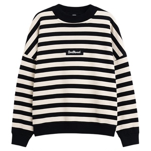 男童加绒卫衣2025秋冬新款儿童加绒加厚一体绒冬装条纹上衣