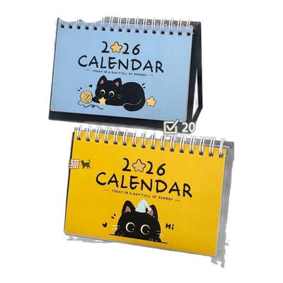 卡通台历2026年新款创意可爱小黑猫日历桌面摆件学生高颜值ins风小清新文艺马年台历本商务办公室全年月历