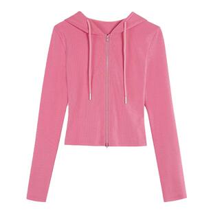MULVAN 抽绳连帽上衣女双头拉链设计感收腰显瘦短款小外套上衣