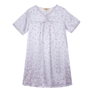 美标官方旗舰店真丝女士短袖睡裙睡衣宽松100%桑蚕丝家居服可外穿