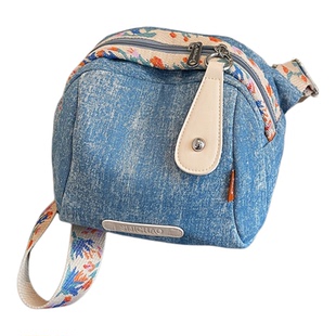 原创斜挎小包包女通勤高颜值小背包带拉链装手机包渐变牛仔帆布包