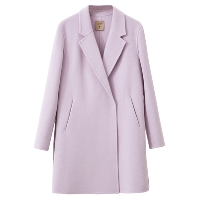 Amii2025冬新款翻驳领开叉腰带装饰全羊毛双面呢大衣女外套上衣