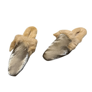 兔毛加绒平底包头半拖鞋女2025秋冬加绒毛毛鞋外穿保暖穆勒鞋大码