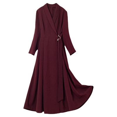 安可拉红连衣裙早秋修身中长裙