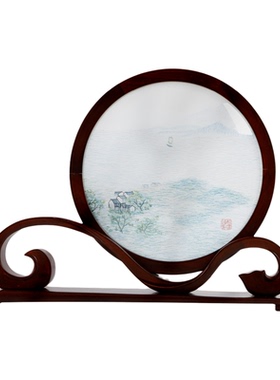 姚绣太湖美手工摆件实木刺绣台屏