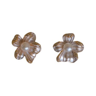 《桃金娘》油画艺术感精致重工珐琅淡水珍珠粉色花朵耳夹耳钉耳环