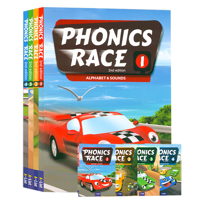 新版phonics race 1-4幼少儿自然拼读教材 字母发音规律 phonics拼读 语音发音 26个英文字母 短元