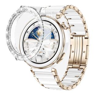 适用华为GT5pro陶瓷手表PC镶钻镂空保护壳GT6陶瓷表带5运动智能保护套GT4女生41马鞍棕屏幕保护冰川白配件