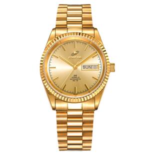 瑞士老英纳哥库存机械男士组装自动防水钢带时尚金色大表透明腕表