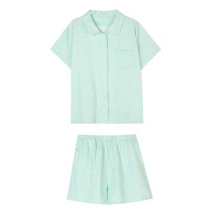 JoyceBra 薄荷曼波小碎花睡衣套装女夏季短袖短裤休闲宽松家居服