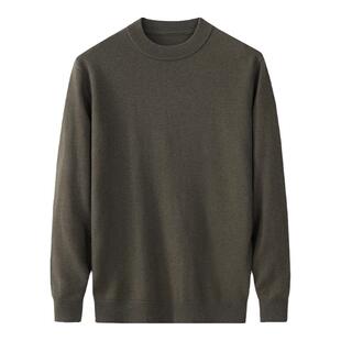 冬季保暖甄选 36支三股丝光羊毛针织衫男商务卡其色圆领毛衣加厚