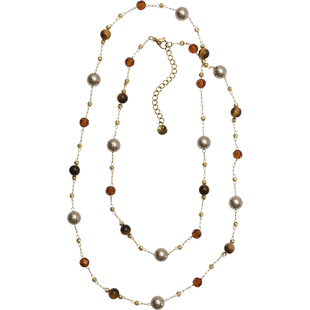 方糖家 天然虎眼石美拉德摩卡金棕珍珠满天星毛衣链2025新款项链