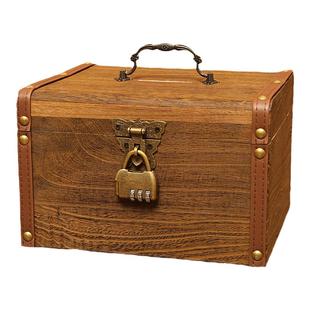 创意儿童存钱罐木质储蓄盒家用男女孩新年礼物只进不出大人储钱箱