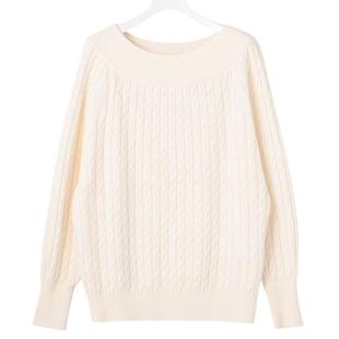 23区日系春季通勤宽松纯羊毛圆领套头毛衣蝙蝠袖针织毛衫商场同款