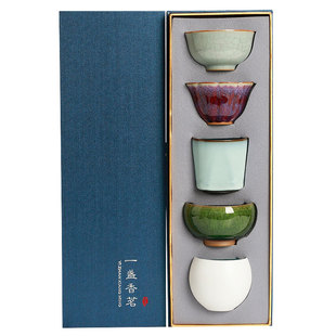 国潮文创五大名窑功夫茶具茶杯套装陶瓷主人杯高档茶盏茶碗伴手礼
