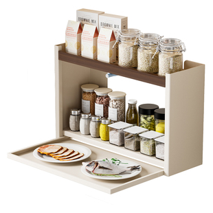 实木厨房壁挂式免打孔多层置物架调料备菜分层收纳架家用储物架子