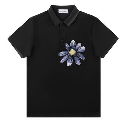 BAIRBAOLIY高端休闲男装POLO衫2025新款重工雏菊翻领百搭短袖T恤