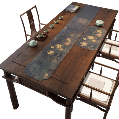 多美雅中式皮革茶席防水免洗桌旗