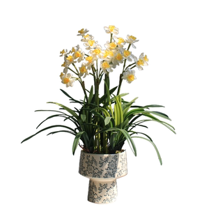 高端仿真绿植物室内茶室办公禅意中式摆件装饰假花水仙花盆景组合