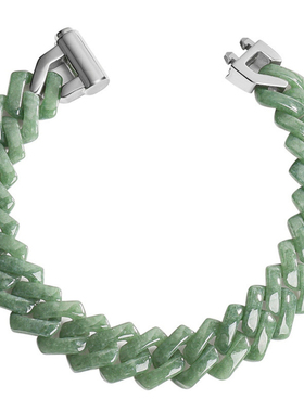 A货翡翠蓝水豆绿嘻哈古巴链手链