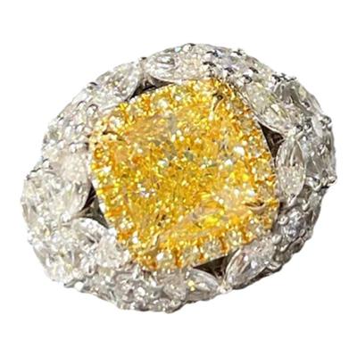 璀璨彩宝黄钻戒指女开口ins轻奢