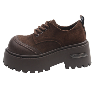 法式增高厚底深口单鞋女春秋季2026新款复古勃肯鞋大头系带小皮鞋