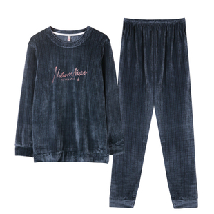 秋冬季珊瑚绒睡衣男士加绒加厚保暖海岛绒春秋薄款男款家居服套装