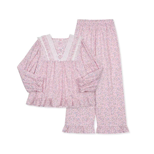 Ullala乌拉拉韩国进口减龄甜美纯棉碎花方领长袖睡衣套装女家居服