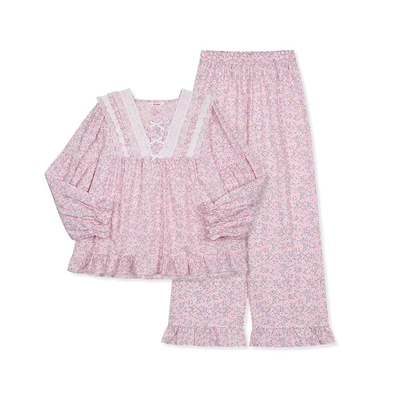 Ullala纯棉碎花方领睡衣套装女