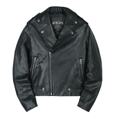 MCS美式机车短款翻领真皮皮衣女