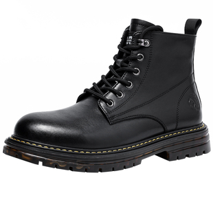 马克华菲真皮马丁靴男款低帮皮靴子冬季加绒男士中帮英伦机车短靴