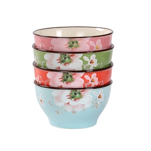 吃饭的碗家用4.5英寸一人一碗不同颜色 日式小花碗陶瓷家庭碗套装