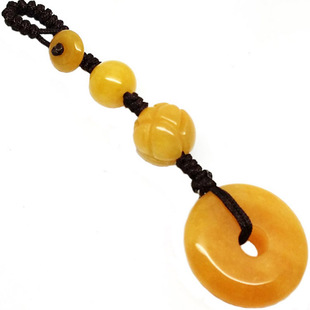 天然黄玉创意汽车钥匙扣平安扣挂件莲花包包饰品男女腰挂U盘扇坠