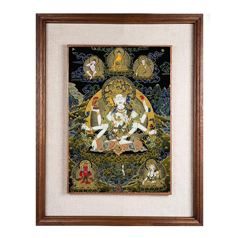 闯隆尼泊尔尊胜佛母手绘唐卡装饰画矿物颜料画心禅意画框唐卡挂画