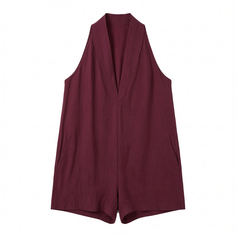 夏季纯色挂脖V领无袖连体裤套装女 Neck-hanging V-neck jumpsuit