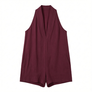 夏季纯色挂脖V领无袖连体裤套装女 Neck-hanging V-neck jumpsuit