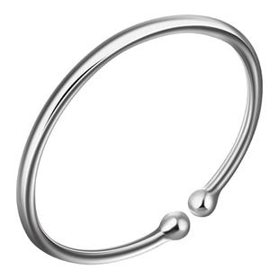 老银匠s999足银手镯开口送女友闺蜜光面时尚对珠蒜头纯银手镯女士