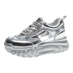 ZFCQ新款厚底内增高女鞋小个子2026夏薄款透气百搭真皮老爹运动鞋