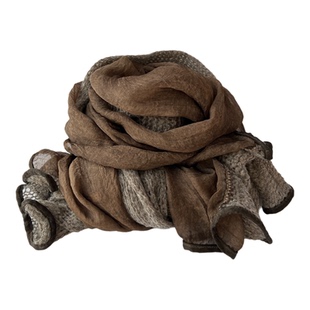 复古文艺棕咖色真丝羊绒围巾女秋冬季新款高级感时尚百搭保暖围脖