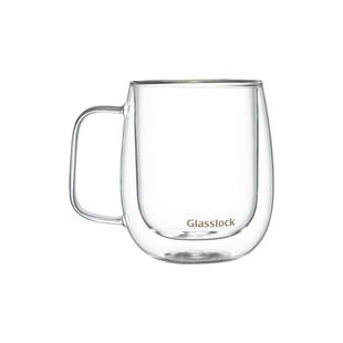 Glasslock盖朗双层玻璃咖啡杯耐高温加厚水杯拿铁透明茶杯带把手