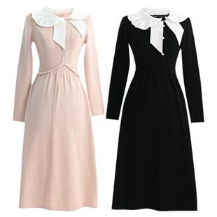 森女部落原创淑女纯色基础针织打底裙内搭长袖连衣裙女新款女装