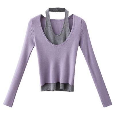 【清仓秒杀】秋季韩系气质上衣小个子小众高级设计感紫色针织衫女