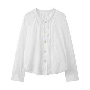 LILY2025新款女装法式气质宽松休闲抽绳圆领百搭通勤白色外套