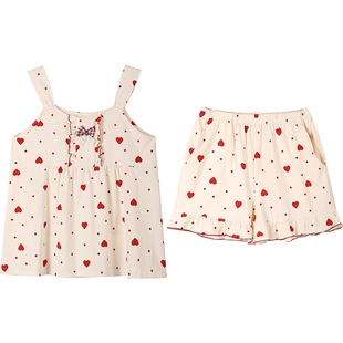 秋鹿吊带背心睡衣女士夏季纯棉无袖家居服夏天夏款薄款性感套装